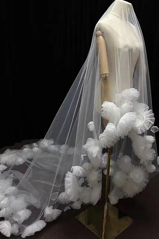 Romantic 3D Flowers Wedding Long Veils Without Comb  ZV075