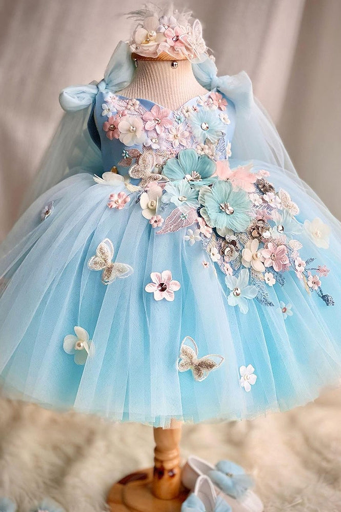 Sky Blue Pretty Flower Girl Dress With Bow TANYA BRIDAL Sky Blue Pretty Flower Girl Dress With Bow TANYA BRIDAL