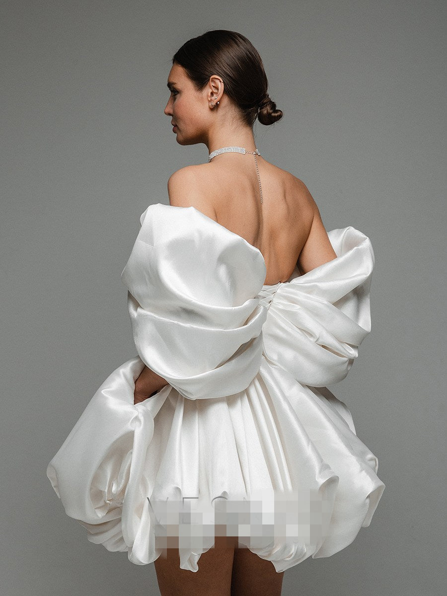 Simple Satin White Homecoming Dress Ball Gown TANYA BRIDAL Simple Satin White Homecoming Dress Ball Gown TANYA BRIDAL