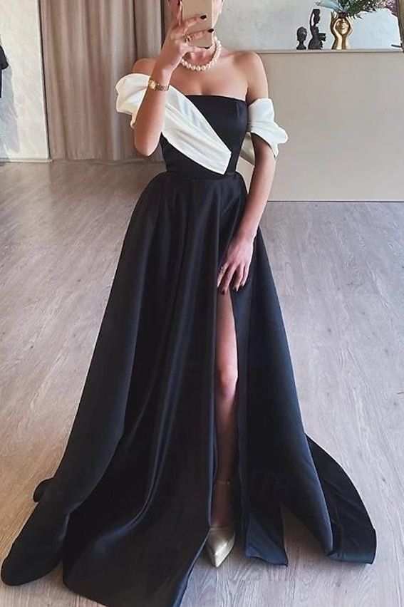 White And Black Long Prom Dress