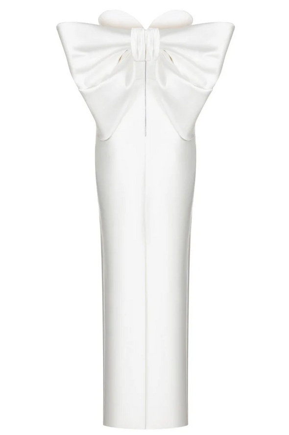 Simple Sheath Satin Wedding Dress With Big Bow Back