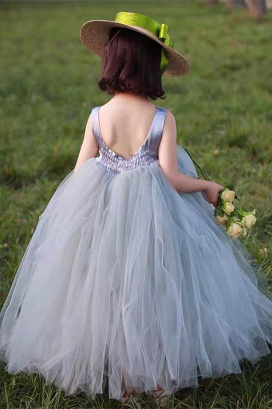 Grey Blue Simple Pretty Little Girl Dress