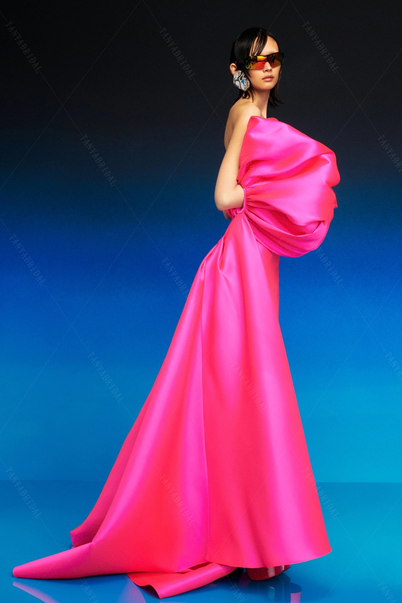 Black Sheath Prom Dresses With Pink Satin Cape Maxi Gowns DE006 TANYA BRIDAL Black Sheath Prom Dresses With Pink Satin Cape Maxi Gowns DE006 TANYA BRIDAL
