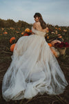 Nude Bohemian Tulle off Shoulder Wedding Dress