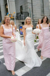 Straps Sheath Square Neck Sleeveless Long Bridesmaid Dress
