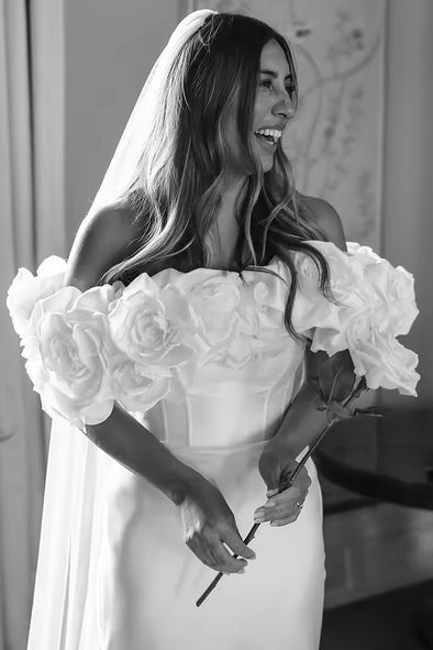 #DZ9325 Wedding Dress 3D Flowers Off-the-Shoulder
