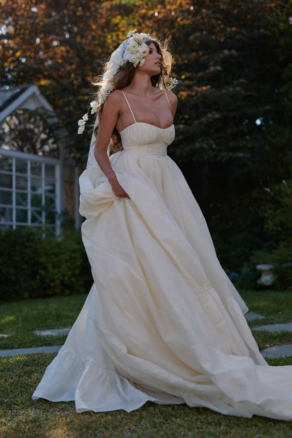 #DZ9356 Vintage Taffeta A Line Long Ruffles Wedding Dress