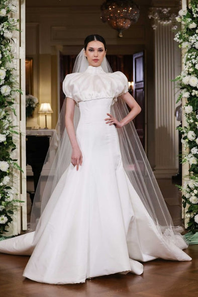 #DZ9374 Langes Trompetenkleid mit hohem Halsausschnitt und Oberjacke