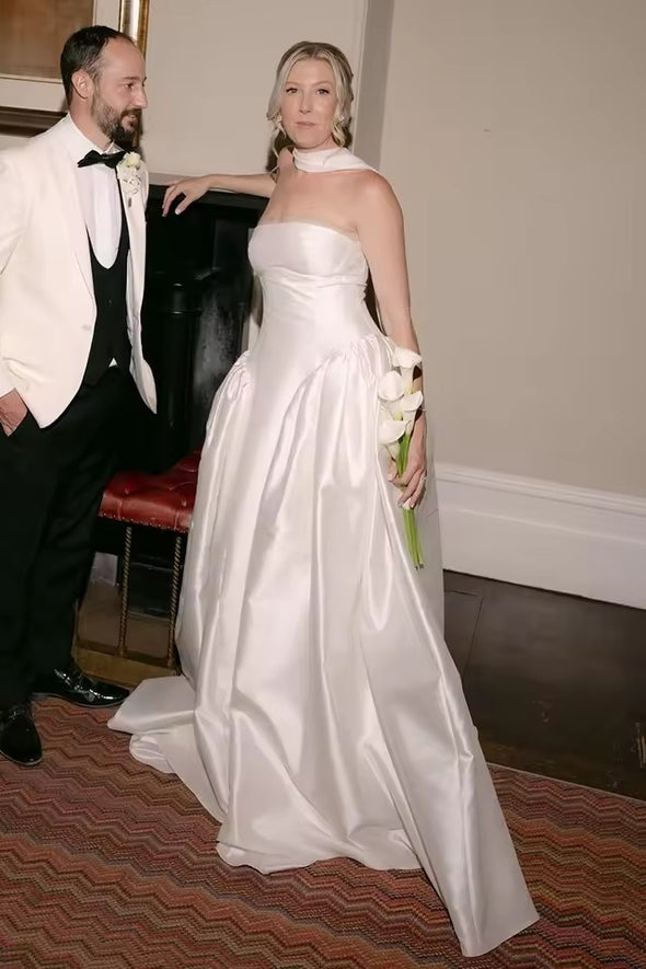 #DZ9335 Drop Waist Wedding Gowns Ivory With Scarf