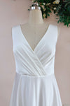 Elegant V Neck Sleeveless A Line Simple Satin Wedding Dress With Veil