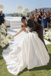 Luxury Ball Gown Long Satin Wedding Dress Lace Up Back