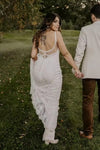 #DZ9338 V Neck Soft Lace Backless Boho Wedding Dress
