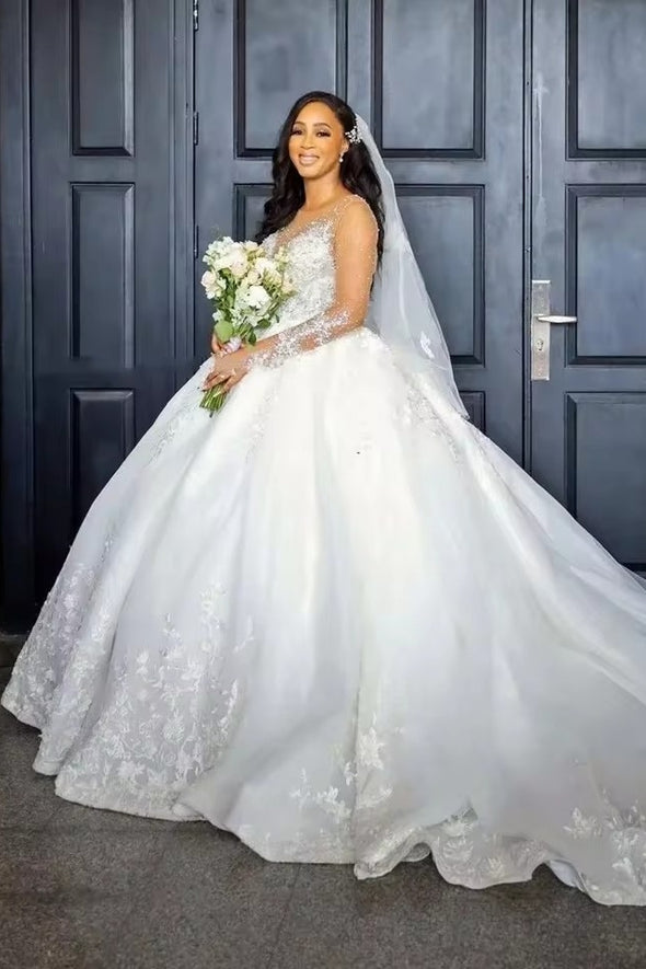 #DZ9360 Luxury White Wedding Dresses Beaded Appliques