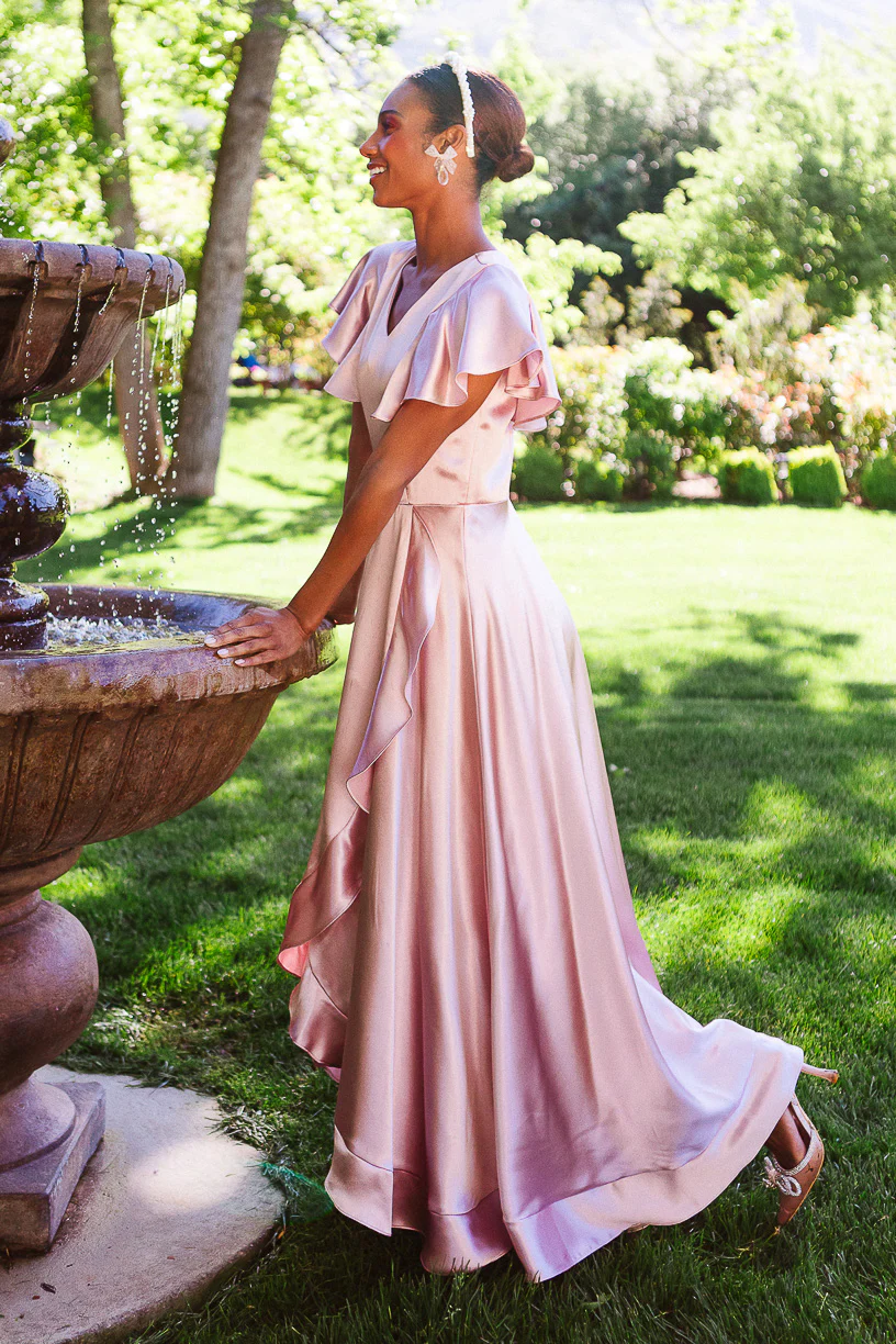 V Neck Dusty Pink High Low Bridesmaid Dress TANYA BRIDAL V Neck Dusty Pink High Low Bridesmaid Dress TANYA BRIDAL