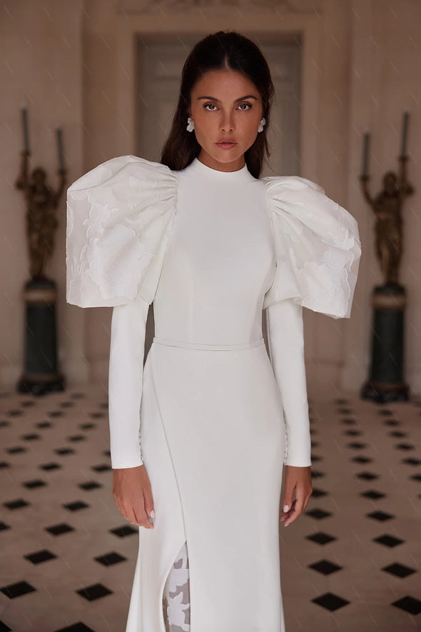 #DZ9423 Soft Satin Mermaid Wedding Dress With High Side Split