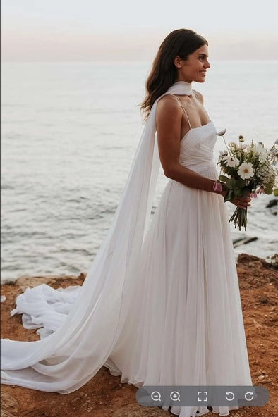 Bohemian Long Chiffon Wedding Dress With Shawl