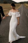 Mermaid Lace Wedding Dresses Boat Neck Lantern Sleeve ZW389