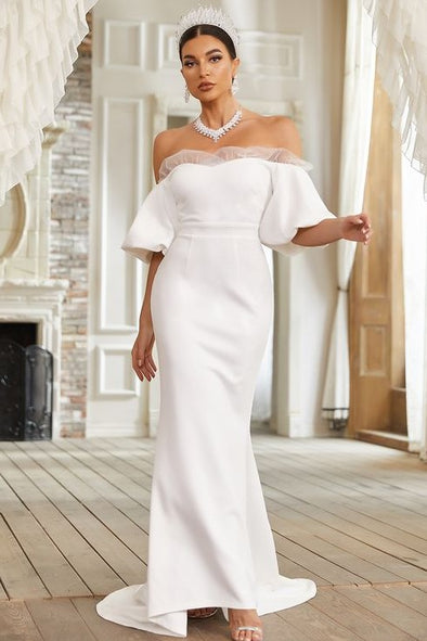 Mermaid Long Wedding Dress Off The Shoulder Short Sleeves