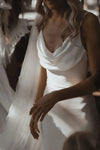 Elegant Crepe Cowl Neck Mermaid Wedding Gown For Brides