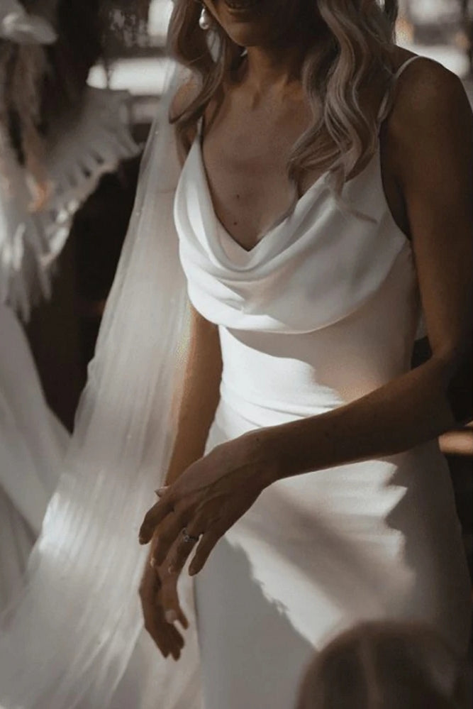 Elegant Crepe Cowl Neck Mermaid Wedding Gown For Brides TANYA BRIDAL Elegant Crepe Cowl Neck Mermaid Wedding Gown For Brides TANYA BRIDAL