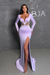 Lavender Mermaid Prom Dresses Beaded Side Split Evening Gowns