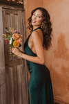 Halter Neck Simple Green Long Bridesmaid Dress Wedding Party Gown 24391630