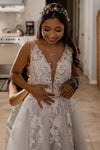 #DZ9337 Sequins Appliqued Luxe Deep V Sleeveless Wedding Dress