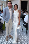 # DZ9353 Simple Silk Satin Wedding Dress, Backless Sheath, High Neck