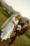 #DZ9350 V Neck Half Sleeves A Line Taffeta Lawn Wedding Dress