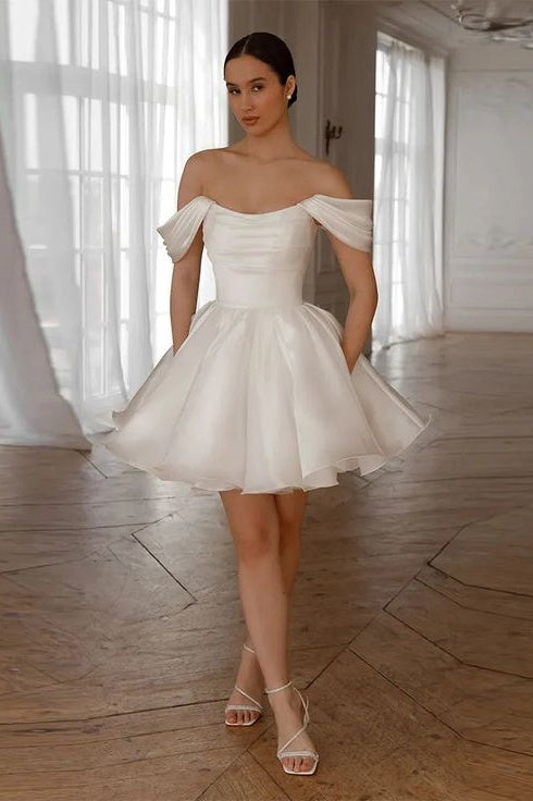 DZ9611 A Line Short Wedding Dress With Two Pair Detachable Sleeves TANYA BRIDAL DZ9611 A Line Short Wedding Dress With Two Pair Detachable Sleeves TANYA BRIDAL