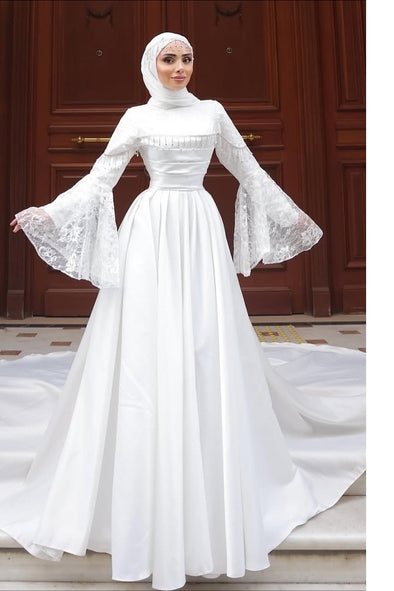 #DZ9442 Muslim Wedding Dress Long Flare Sleeves