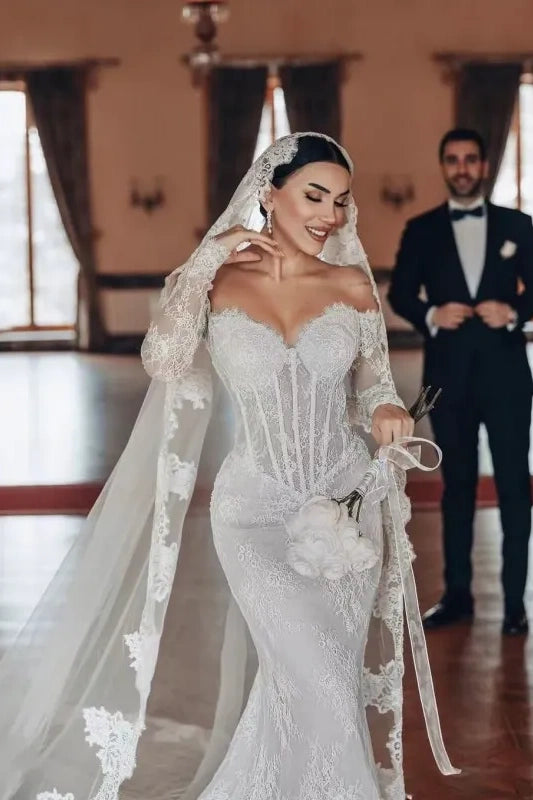 #DZ9362 Luxury Off The Shoulder Lace Mermaid Wedding Dress