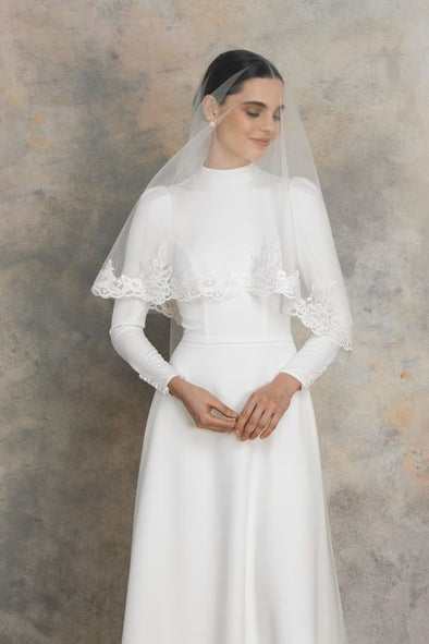 High Neck Modest Long Sleeves Wedding Dress