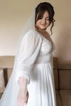 #DZ9324 Long Bishop Sleeves V Neck Floral Lace Bridal Gowns
