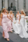 Straps Sheath Square Neck Sleeveless Long Bridesmaid Dress