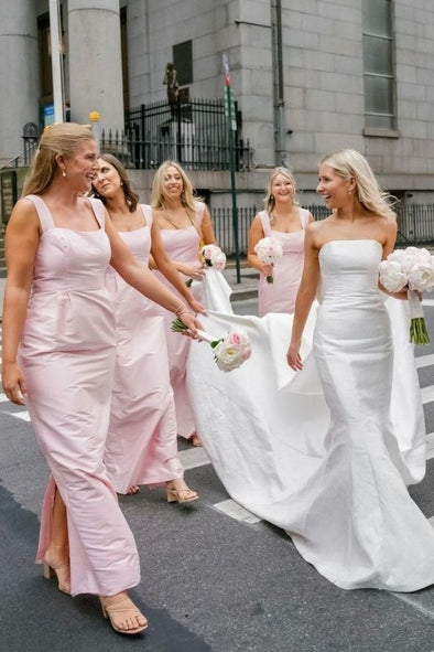 Straps Sheath Square Neck Sleeveless Long Bridesmaid Dress