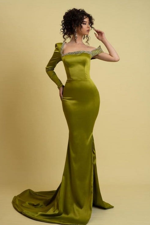 One Shoulder Charmeuse Mermaid Prom Dress with Daring Slit TANYA BRIDAL One Shoulder Charmeuse Mermaid Prom Dress with Daring Slit TANYA BRIDAL