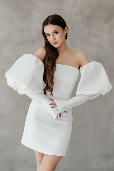 Short Mini Wedding Dresss With Detachable Sleeves 24391735