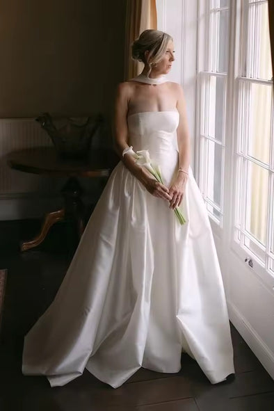 #DZ9335 Drop Waist Wedding Gowns Ivory With Scarf