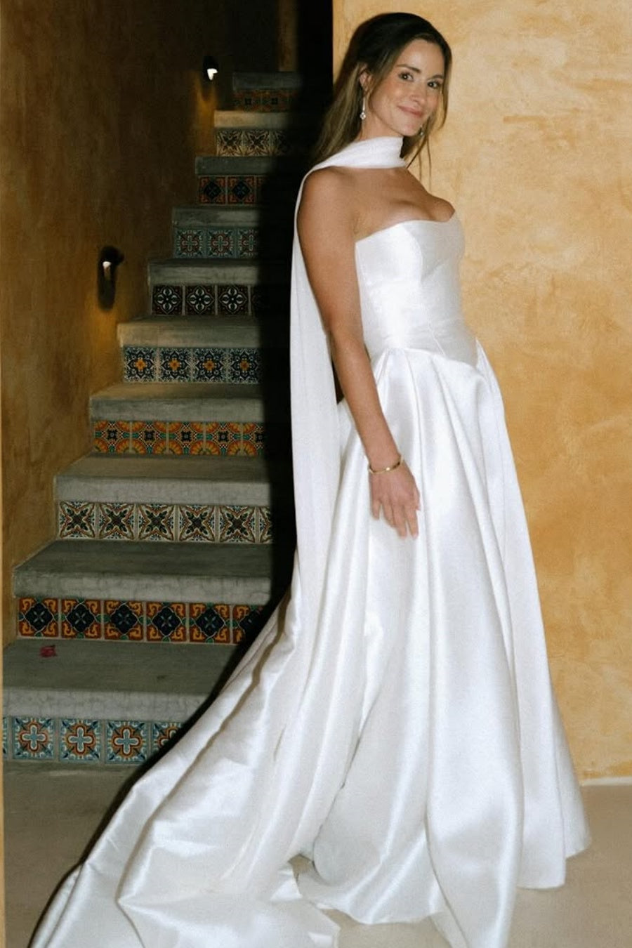A Line Mikado Satin Long Wedding Gown With Sash TANYA BRIDAL A Line Mikado Satin Long Wedding Gown With Sash TANYA BRIDAL