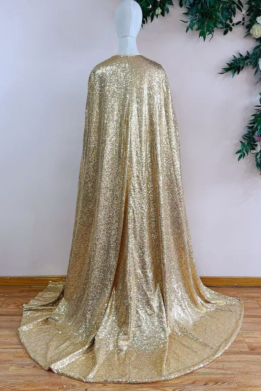 sequin cape dress Long Sequin Cape For Evening Party – TANYA BRIDAL