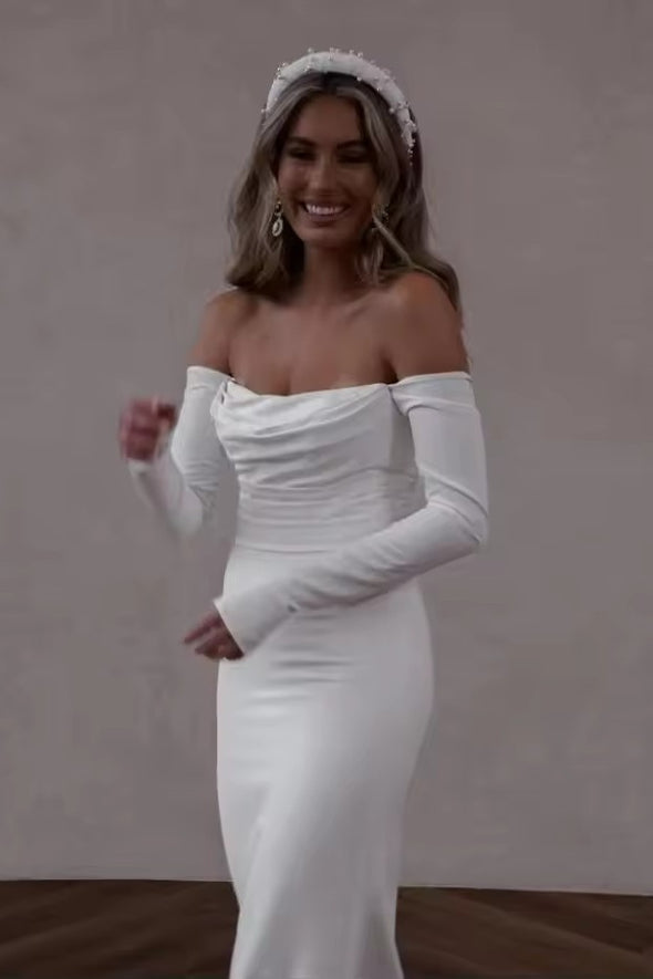 #DZ9419 Elegant Off Shoulder Long Sleeve Mermaid Wedding Dress