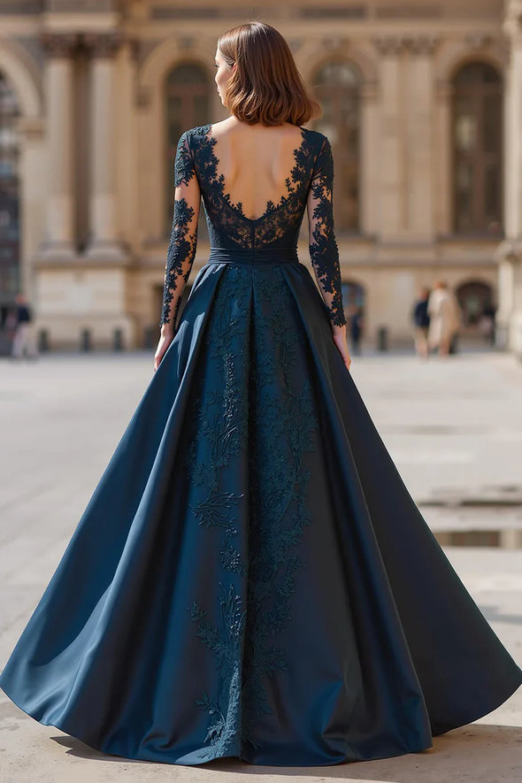 DZ9566 Navy A-Line V-Neck Backless Long Sleeves Wedding Guest Dress TANYA BRIDAL DZ9566 Navy A-Line V-Neck Backless Long Sleeves Wedding Guest Dress TANYA BRIDAL