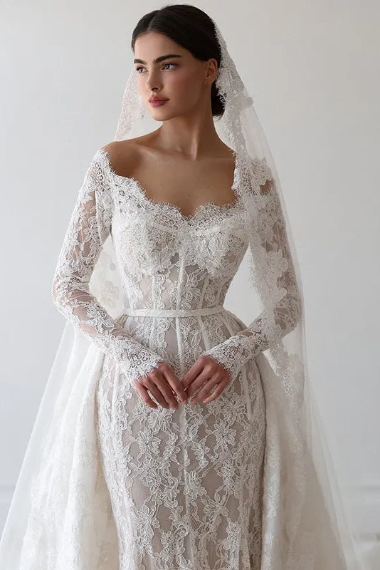 #DZ9366 Elegant Mermaid Wedding Dresses Off The Shoulder Long Sleeve