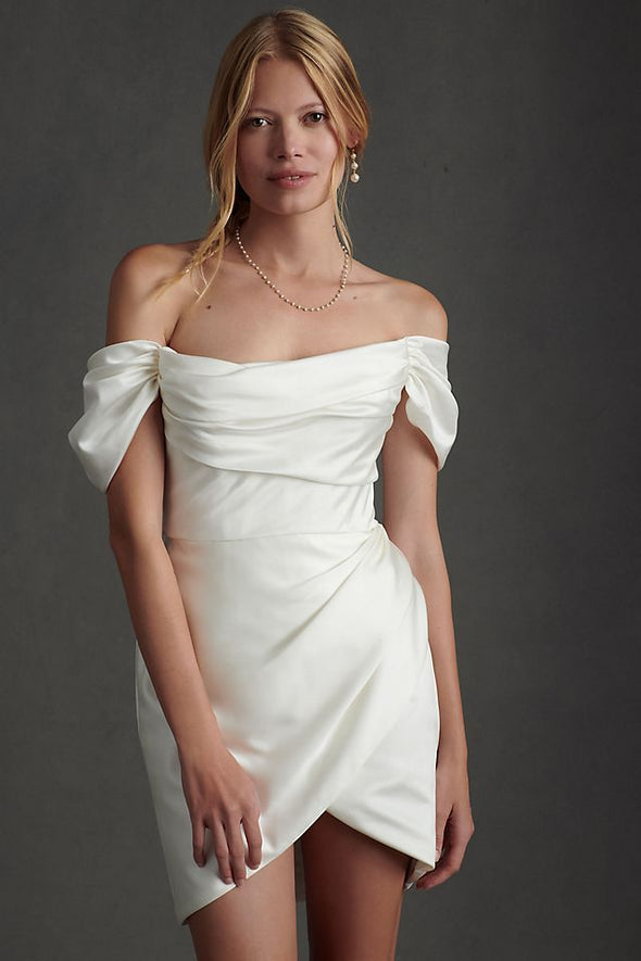 Off The Shoulder Mini Wedding Dress With Detachable Train