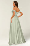 Off The ShoulderA Line Long Bridesmaid Dress Side Slit