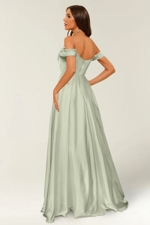 Off The ShoulderA Line Long Bridesmaid Dress Side Slit