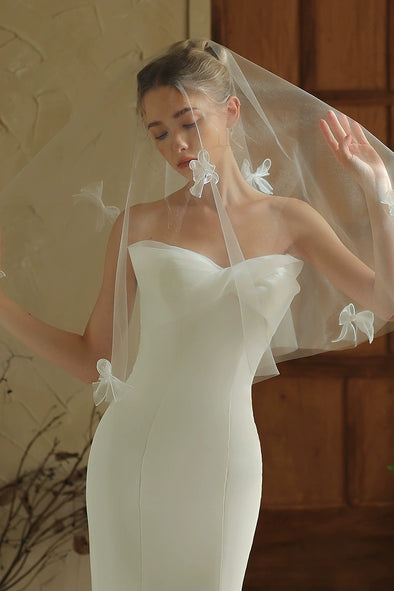 Simple Wedding Veil With Bow,No Comb