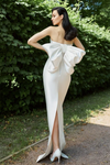 Simple Sheath Satin Wedding Dress With Big Bow Back