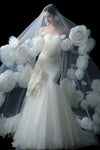 Romantic 3D Flowers Wedding Long Veils Without Comb  ZV075